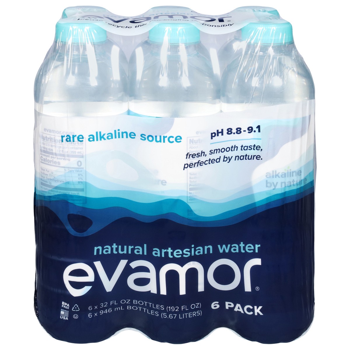 slide 1 of 9, evamor Natural Artesian Water - 6 ct, 6 ct