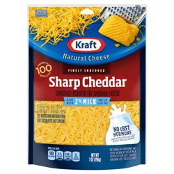 Kraft Sharp Cheddar Finely Shredded Cheese with 2% Milk, 7 oz Bag