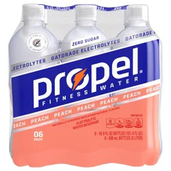 Propel Electrolyte Water Beverage, Zero Sugar, Peach, 6 Pack