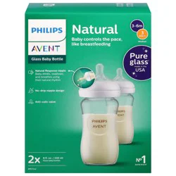 Avent Natural 8 oz Glass Baby Bottles for 1+ Months
