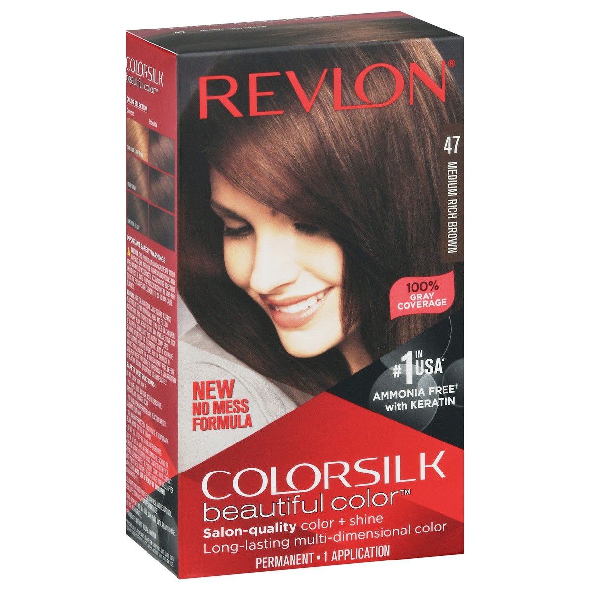 slide 6 of 9, Revlon Colorsilk 47 Medium Rich Brown Vegan Keratin Permanent Hair Color 1 Each, 1 ct