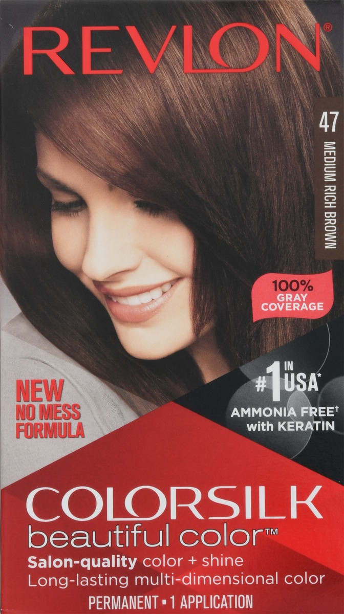 slide 2 of 9, Revlon Colorsilk 47 Medium Rich Brown Vegan Keratin Permanent Hair Color 1 Each, 1 ct