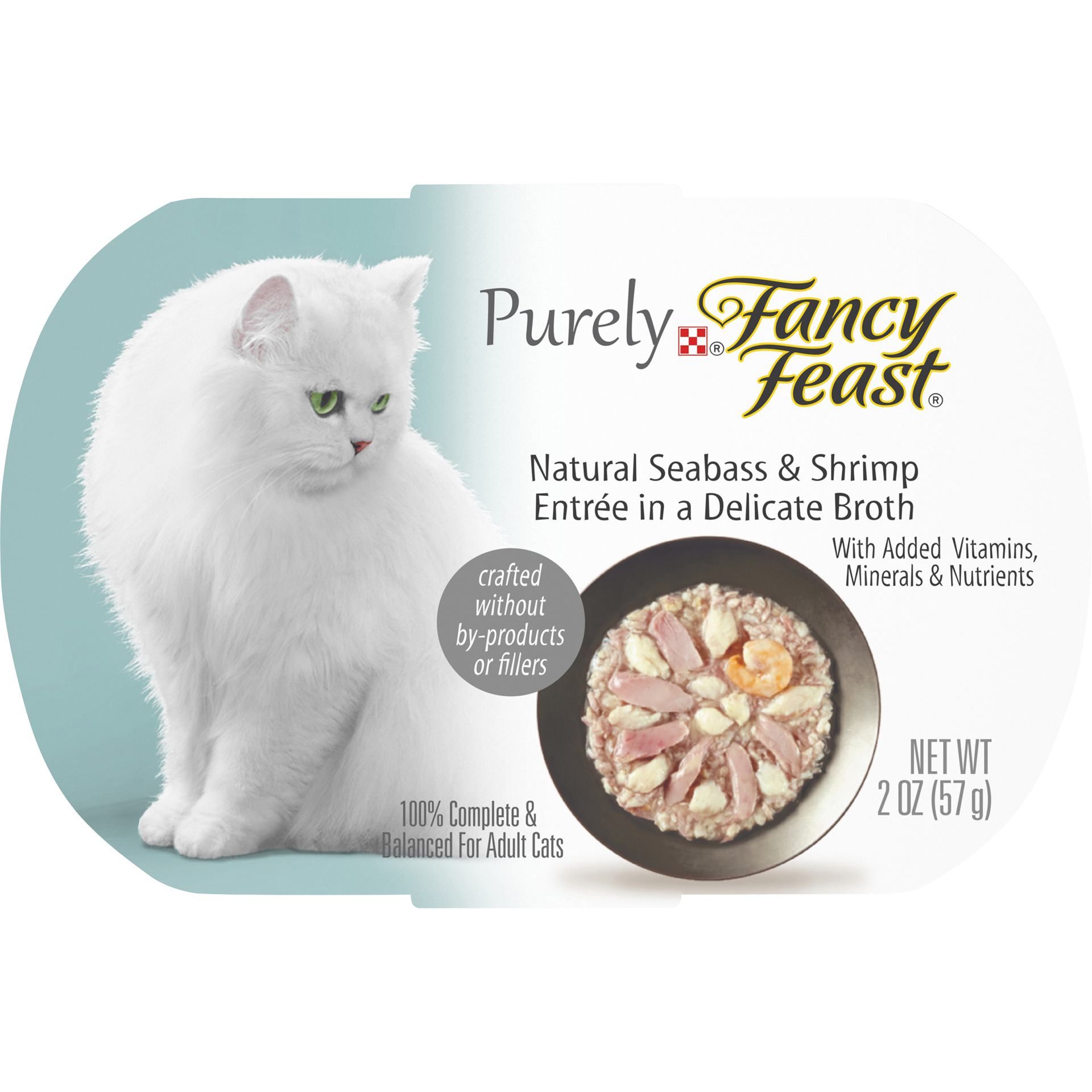 slide 1 of 9, Fancy Feast Purina Fancy Feast Natural Wet Cat Food, Purely Natural Seabass & Shrimp Entree, 2 oz