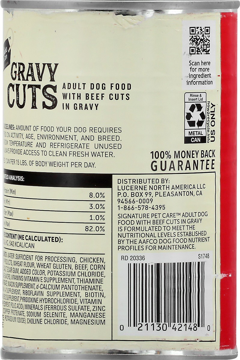 slide 3 of 9, Signature Pet Care Adult Gravy Cuts Beef Cuts in Gravy Dog Food 22 oz, 22 oz