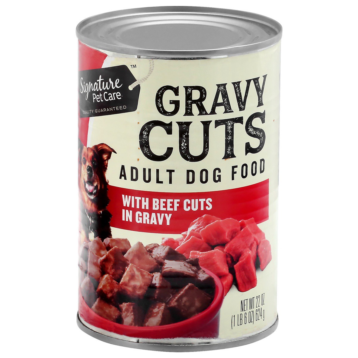 slide 1 of 9, Signature Pet Care Adult Gravy Cuts Beef Cuts in Gravy Dog Food 22 oz, 22 oz