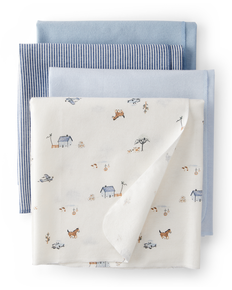 slide 1 of 5, Carter's Carters Baby 4-Pack Receiving Blankets - Blue Blue OSZ, 1 ct
