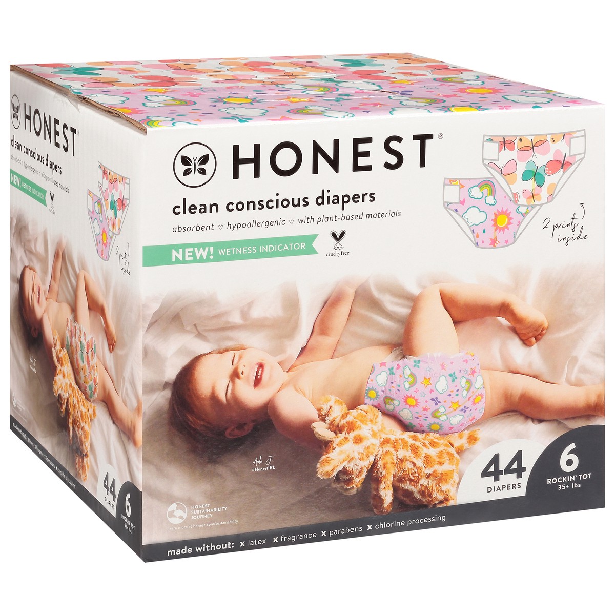 slide 2 of 9, Honest Sky's the Limit/Wingin It Rockin' Tot Size 6 (35+ lbs) Diapers 44 ea, 44 ct