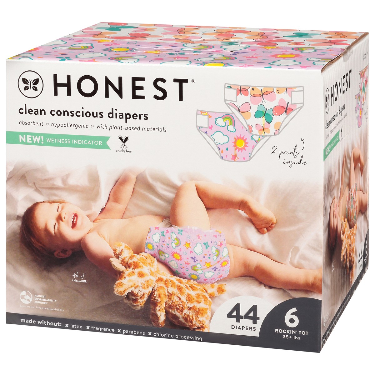 slide 3 of 9, Honest Sky's the Limit/Wingin It Rockin' Tot Size 6 (35+ lbs) Diapers 44 ea, 44 ct