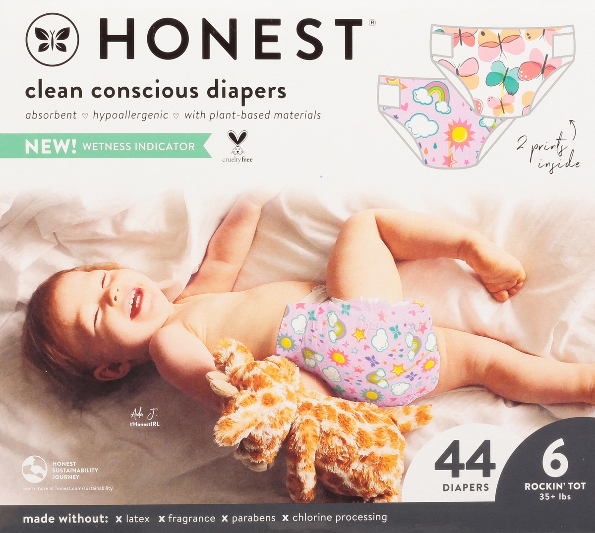 slide 6 of 9, Honest Sky's the Limit/Wingin It Rockin' Tot Size 6 (35+ lbs) Diapers 44 ea, 44 ct