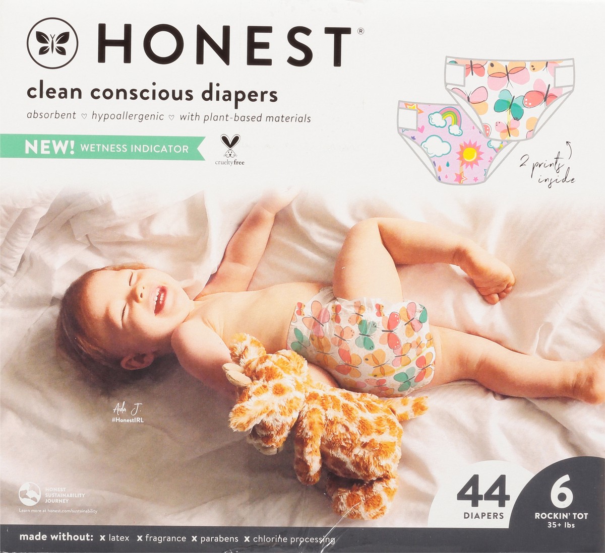 slide 7 of 9, Honest Sky's the Limit/Wingin It Rockin' Tot Size 6 (35+ lbs) Diapers 44 ea, 44 ct