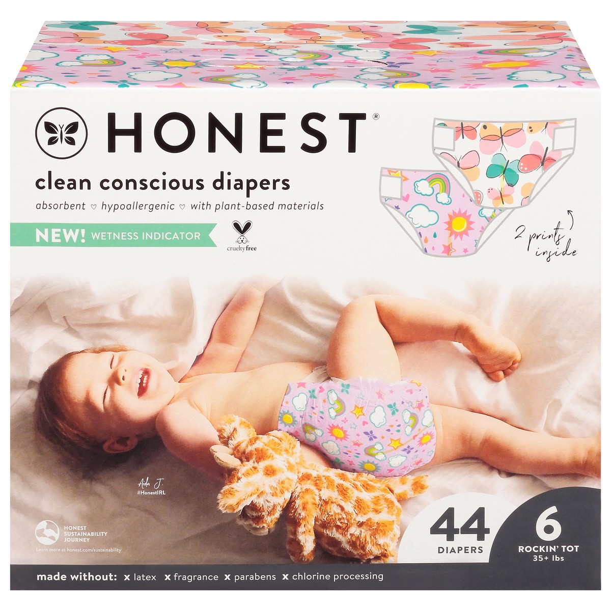 slide 1 of 9, Honest Sky's the Limit/Wingin It Rockin' Tot Size 6 (35+ lbs) Diapers 44 ea, 44 ct