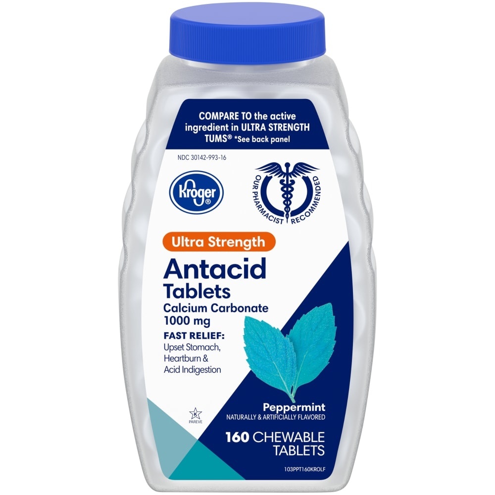 slide 1 of 1, Kroger Ultra Strength Peppermint Flavor Antacid Tablets, 160 ct