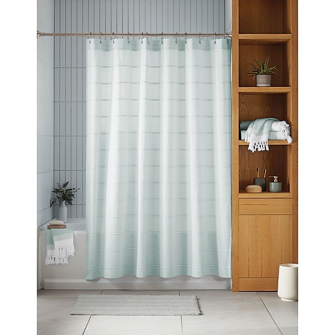 slide 1 of 2, Haven Pebble Stripe Organic Cotton Shower Curtain - Sky Grey, 54 in x 80 in