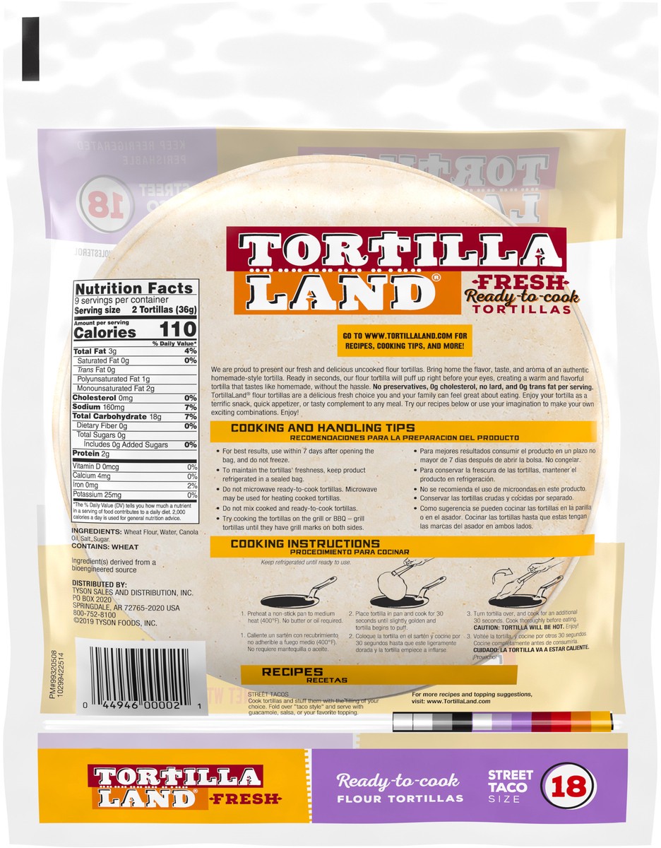 slide 2 of 3, Tortillaland Street Taco Size Ready-to-Cook Fresh Flour Tortillas 18 ea, 18 ct