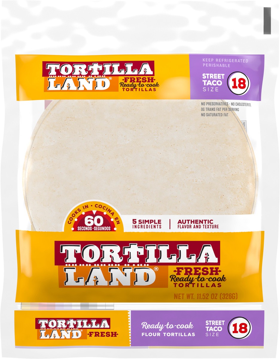 slide 3 of 3, Tortillaland Street Taco Size Ready-to-Cook Fresh Flour Tortillas 18 ea, 18 ct