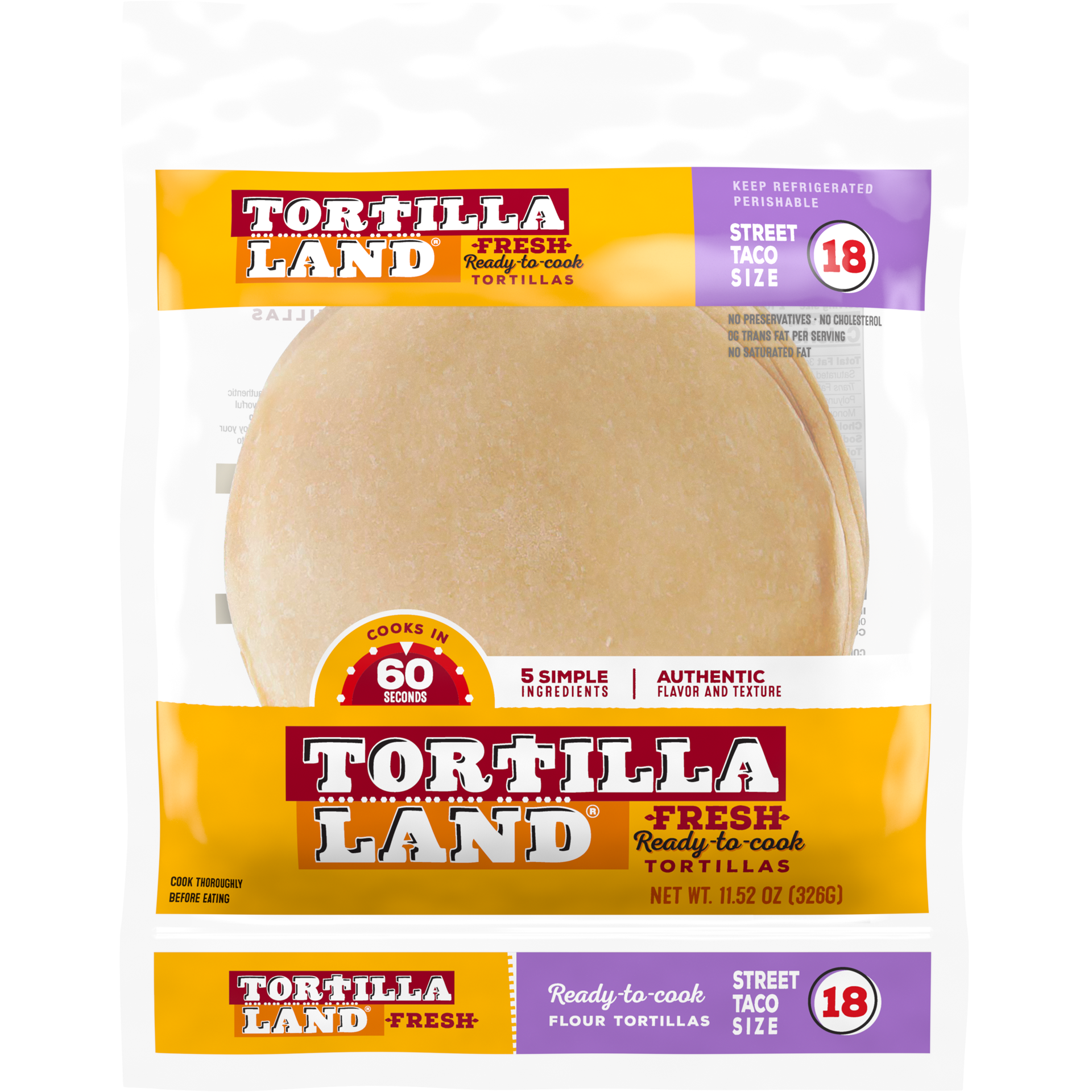 slide 1 of 3, TORTILLA LAND Ready-to-Cook, Flour Tortillas, Street Taco Size, 18 ct