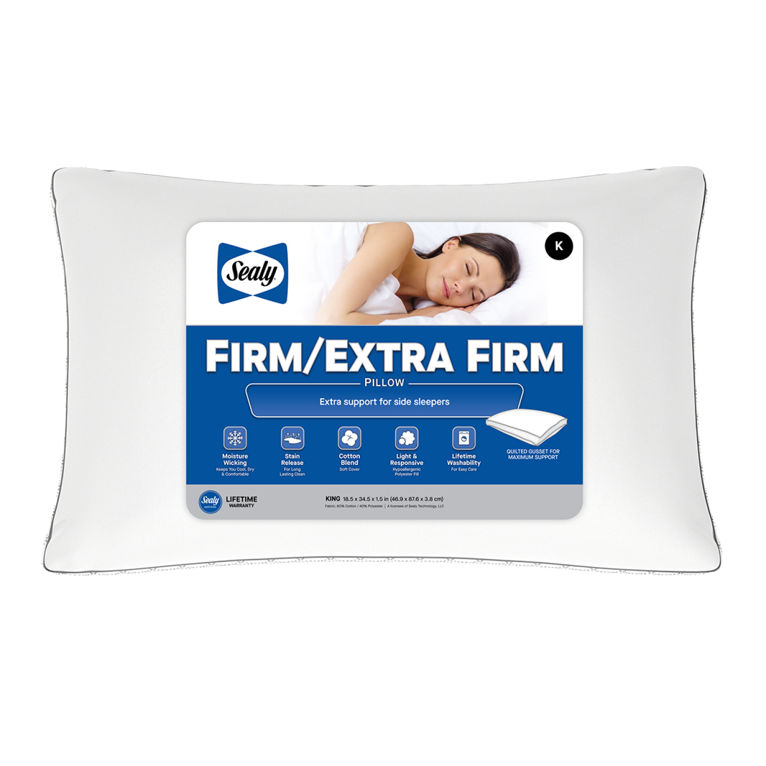 slide 1 of 7, Sealy Firm/Extra Firm Support Pillow, King, King Size
