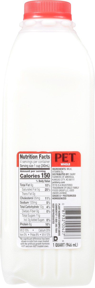 slide 4 of 13, PET Dairy Dairy Whole Milk with Vitamin D, Whole Milk Quart - 1 Jug, 1 qt