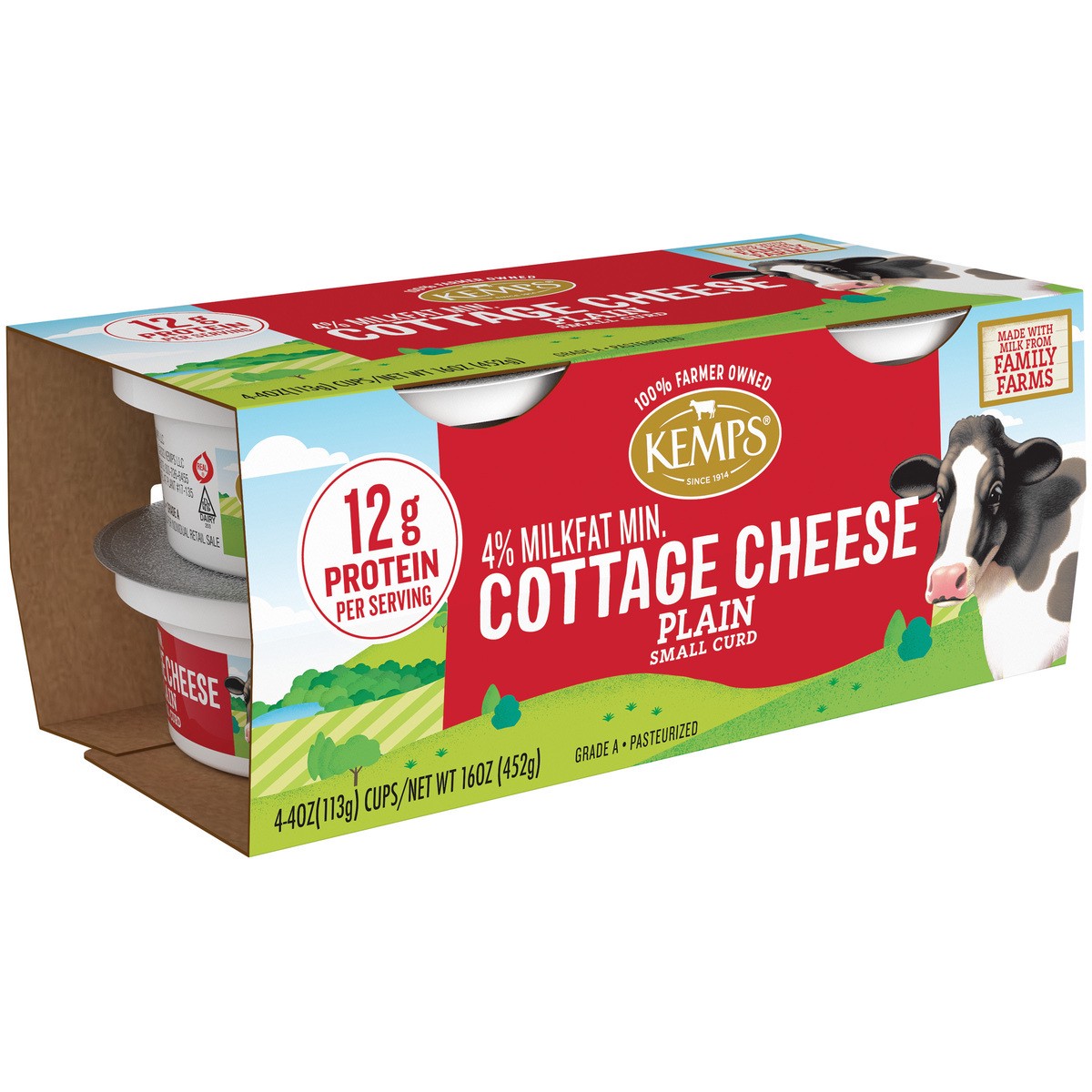 slide 2 of 3, Kemps Multi-Pack 4% Plain Cottage Cheese - 4Ct/4Oz Cups, 