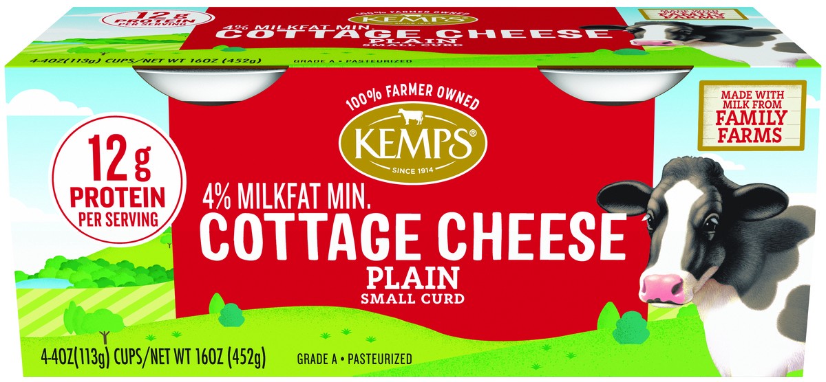 slide 3 of 3, Kemps Multi-Pack 4% Plain Cottage Cheese - 4Ct/4Oz Cups, 
