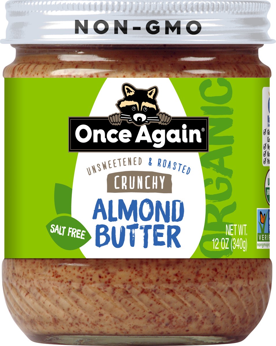 slide 3 of 6, Once Again Organic Unsweetened & Roasted Crunchy Almond Butter 12 oz, 12 oz