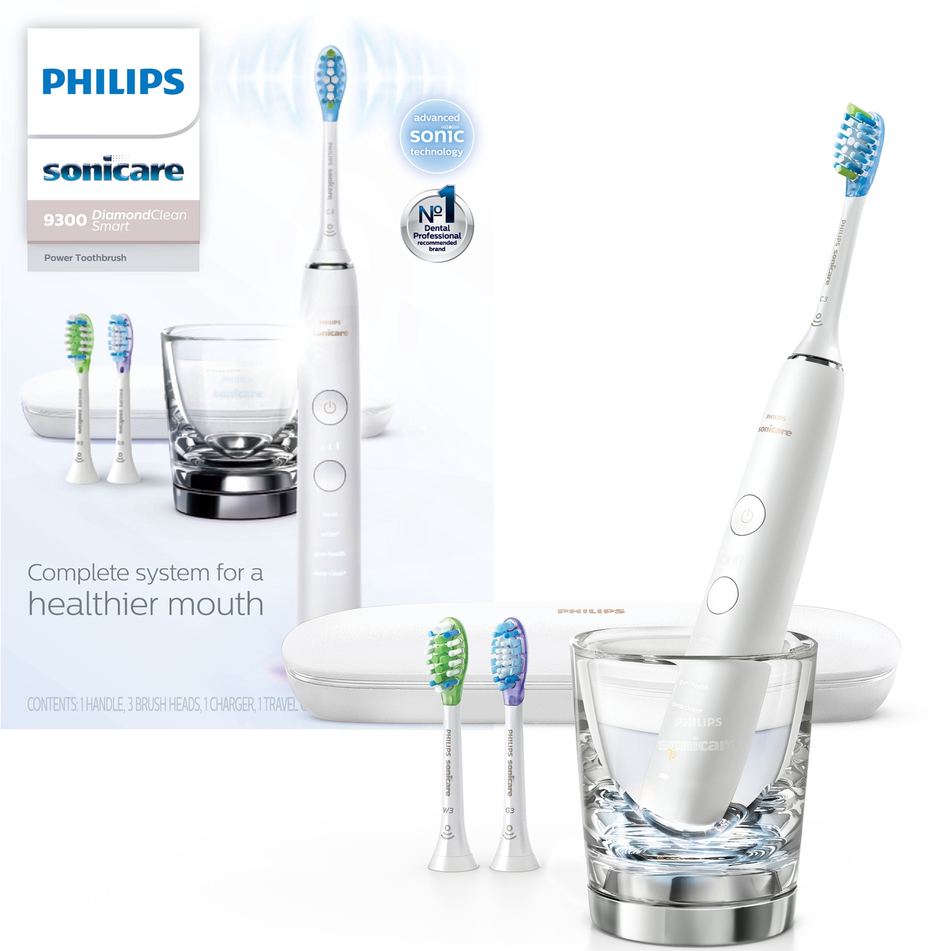 slide 3 of 5, Philips Sonicare DiamondClean Smart Electric, Rechargeable Toothbrush for Complete Oral Care – 9300 Series, White, HX9903/01, 1 PK