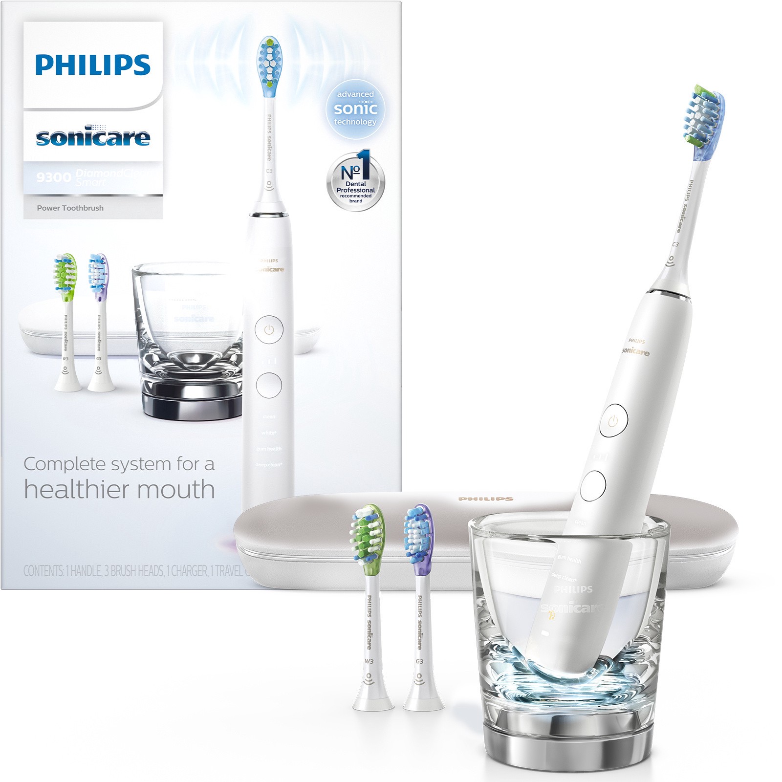 slide 1 of 5, Philips Sonicare DiamondClean Smart Electric, Rechargeable Toothbrush for Complete Oral Care – 9300 Series, White, HX9903/01, 1 PK