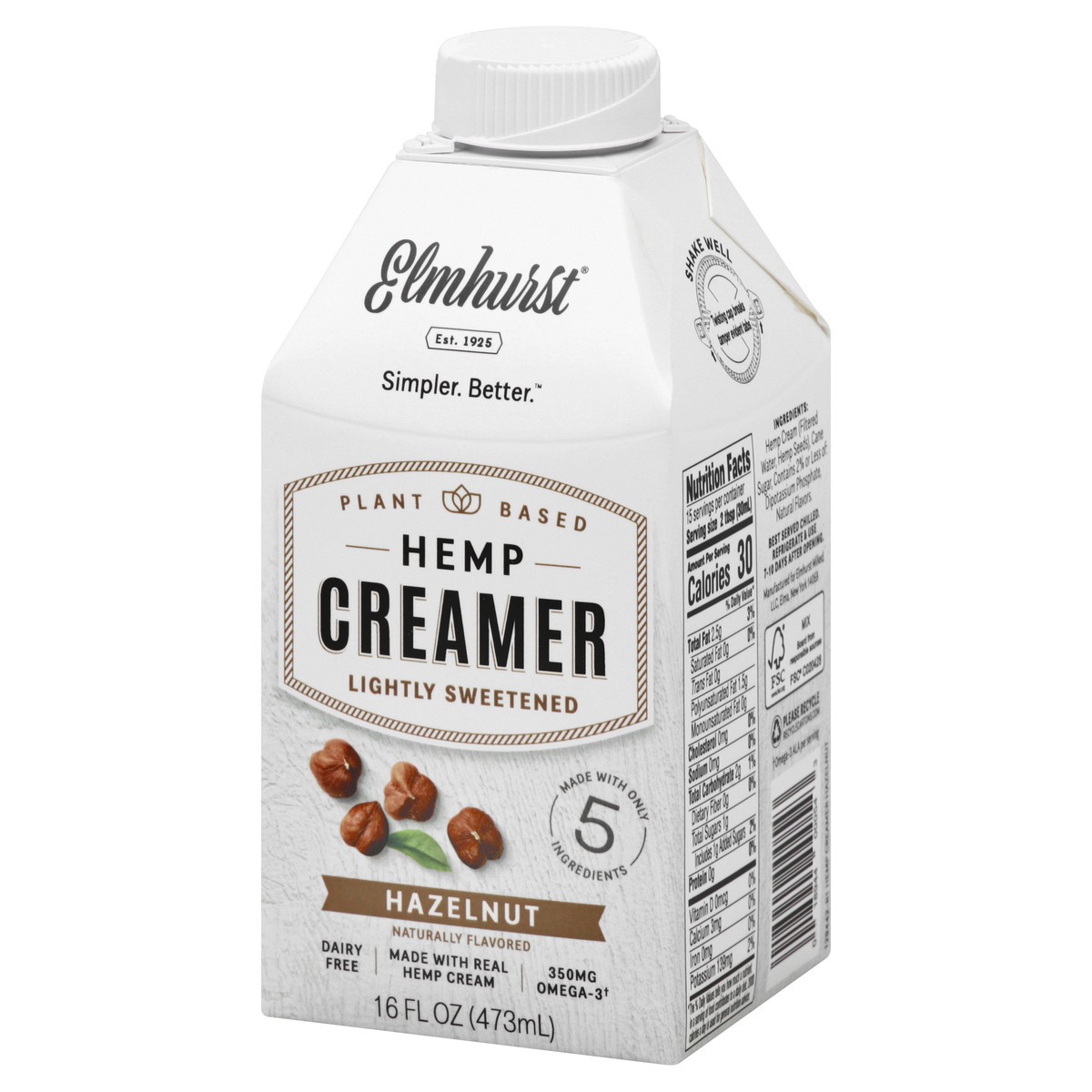 slide 8 of 13, Elmhurst Hemp Creamer, Slightly Sweetened, Hazelnut, 16 oz