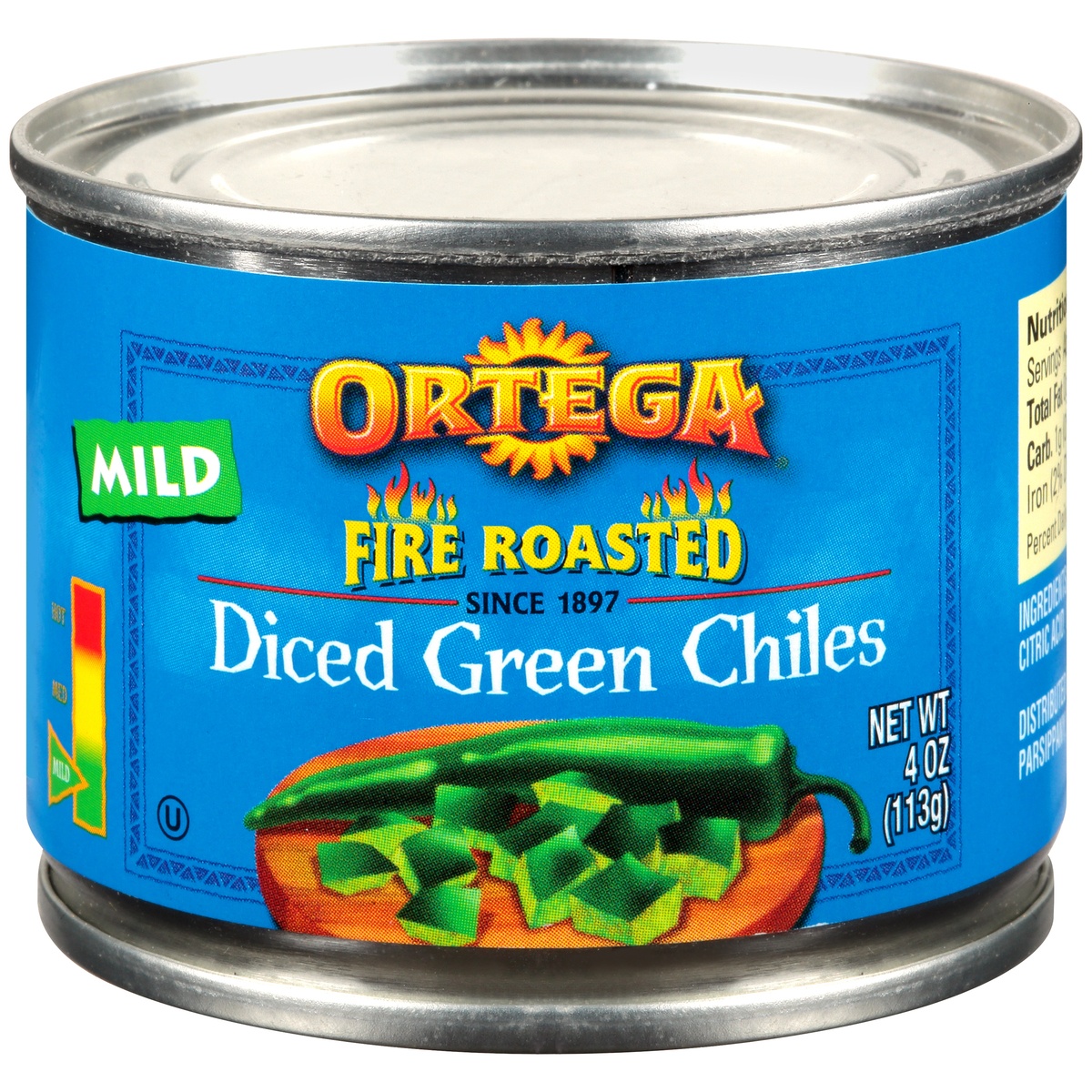 slide 1 of 9, Ortega Diced Mild Fire Roasted Green Green Chiles 4 oz, 4 oz