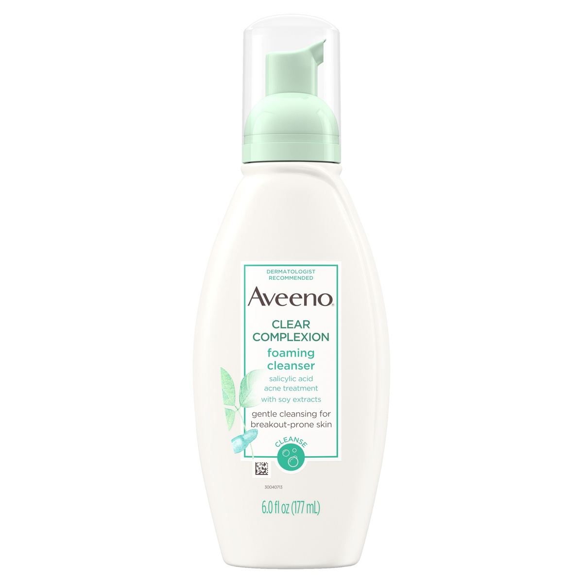 slide 4 of 6, Aveeno Clear Complexion Foaming Oil-Free Facial Cleanser with Salicylic Acid Acne Medication for Breakout-Prone Skin, Face Wash with Soy Extracts, Hypoallergenic & Non-Comedogenic, 6 fl oz