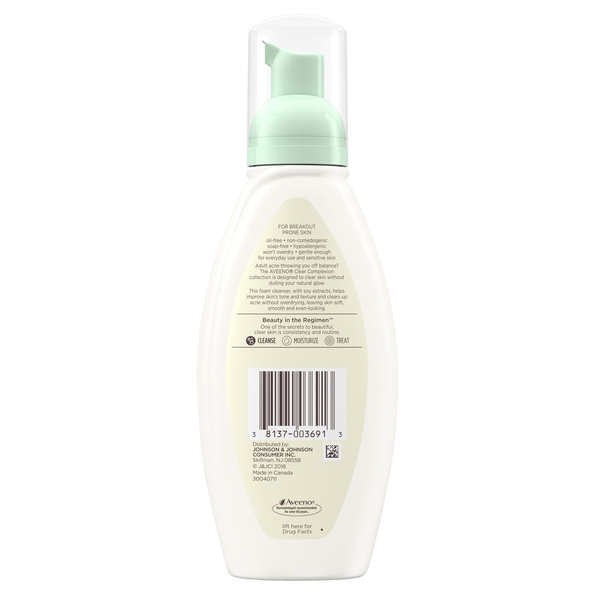 slide 5 of 6, Aveeno Clear Complexion Foaming Oil-Free Facial Cleanser with Salicylic Acid Acne Medication for Breakout-Prone Skin, Face Wash with Soy Extracts, Hypoallergenic & Non-Comedogenic, 6 fl oz
