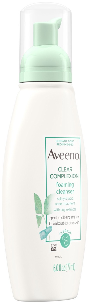 slide 1 of 10, Aveeno Clear Complexion Foaming Oil-Free Facial Cleanser with Soy Extract & Salicylic Acid for Acne-Prone Skin - 6 fl oz, 6 fl oz