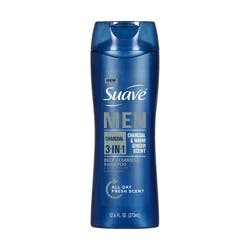 Suave Men Charcoal 3-in-1 Shampoo Conditioner & Body Wash, Charcoal & Ginger, 12.6 oz, 6 Pack