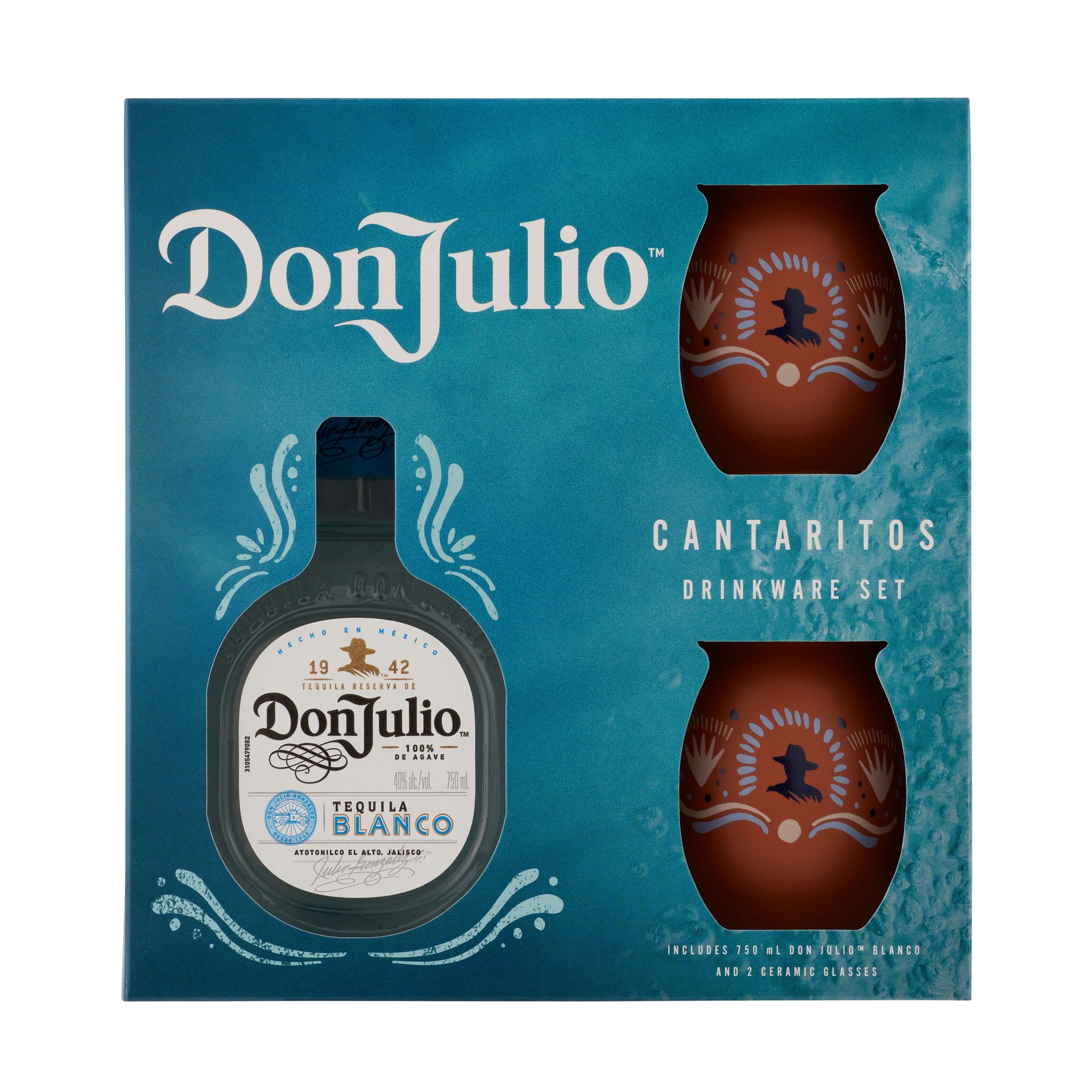 slide 1 of 2, Don Julio Blanco Tequila, 750 ml Bottle with Two Cantaritos Cups, 750 ml