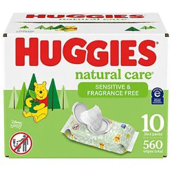 Huggies Natural Care Sensitive Fragrance Free Baby Wipes 10 Flip-Top Packs - 560 Count