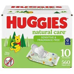 Huggies Natural Care Sensitive Fragrance Free Baby Wipes 10 Flip-Top Packs - 560 Count