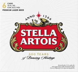 Stella Artois Premium Lager Beer - 6 x 12 fl oz Cans