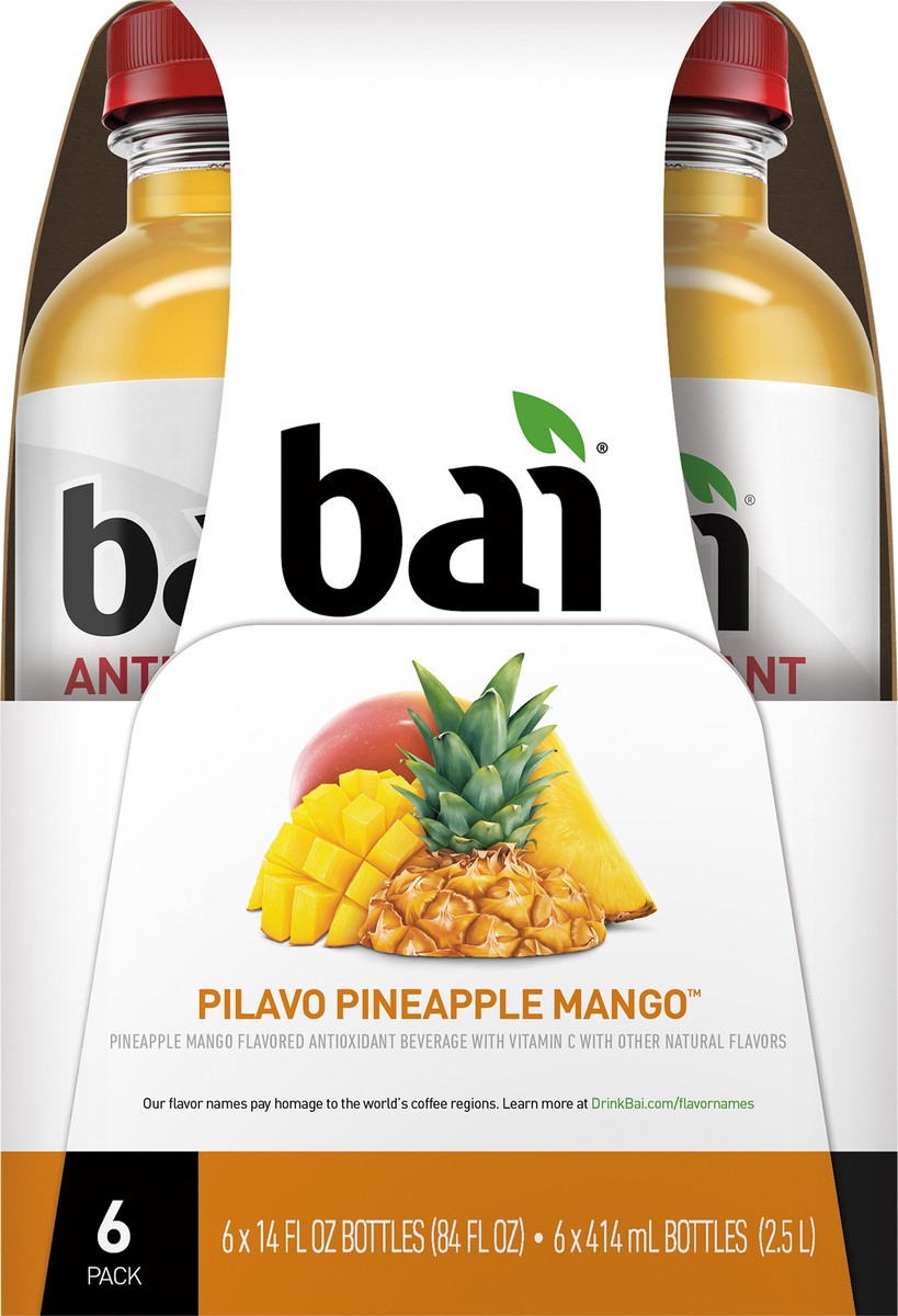 slide 3 of 7, Bai Pilavo Pineapple Mango, Antioxidant Infused Beverage, 14 Fl Oz Bottles, 6 Pack, 14 oz