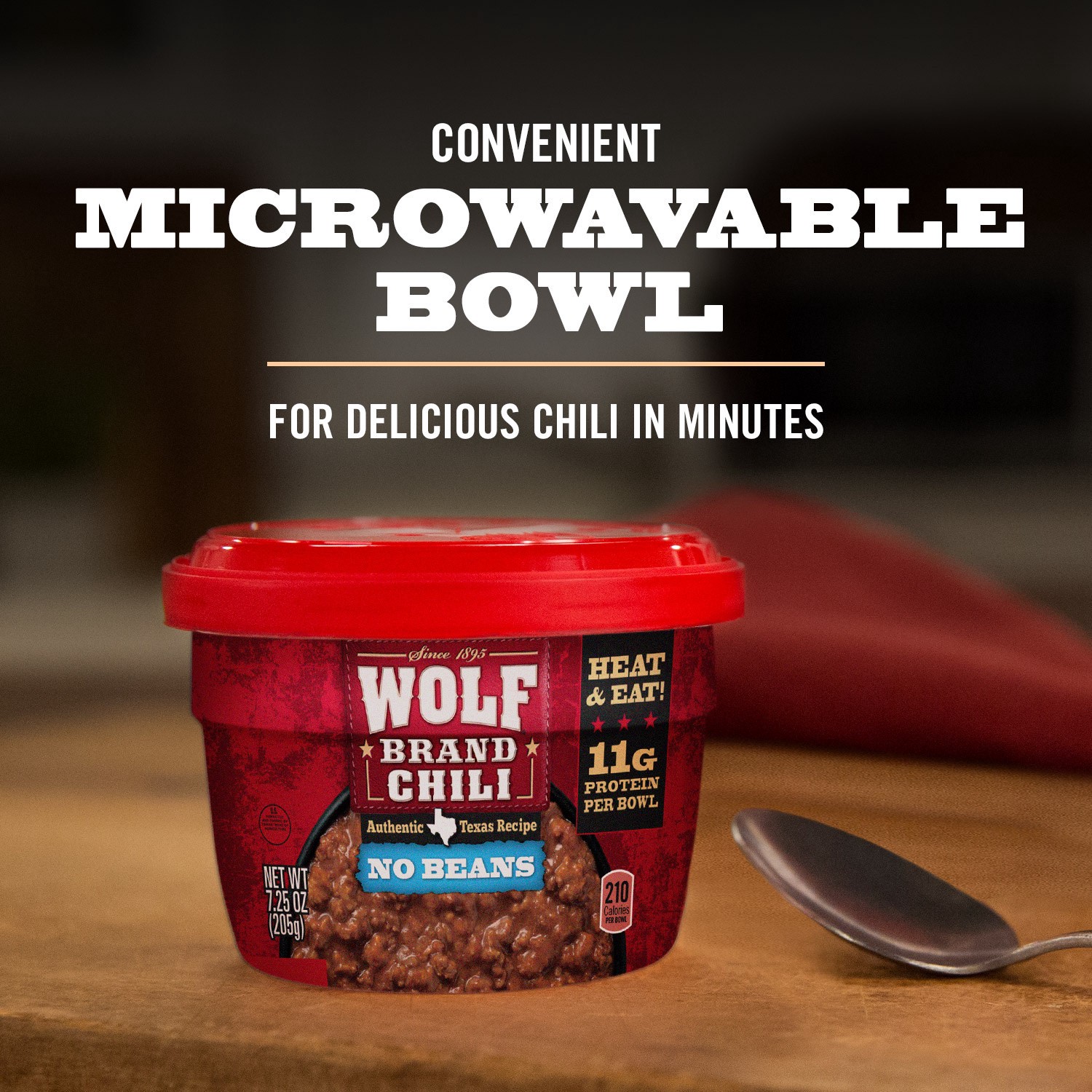 slide 2 of 5, WOLF BRAND Chili No Beans, Microwavable Bowls, 7.25 oz., 7.25 oz