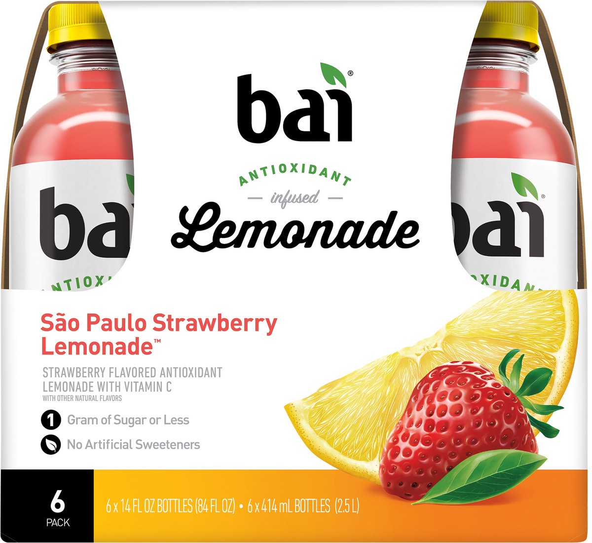 slide 5 of 7, Bai Sao Paulo Strawberry Lemonade, Antioxidant Infused Beverage, 14 Fl Oz Bottles, 6 Pack, 6 ct; 14 oz
