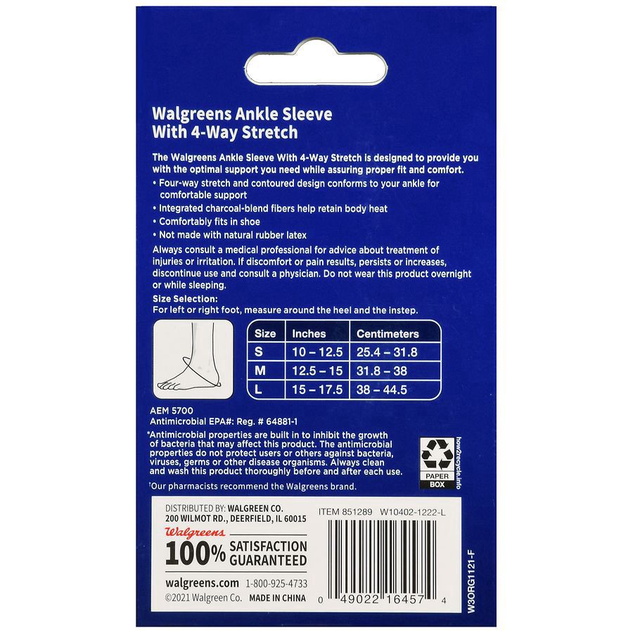 slide 5 of 5, Walgreens Ankle Sleeve With 4-Way Stretch Large, 1 ct