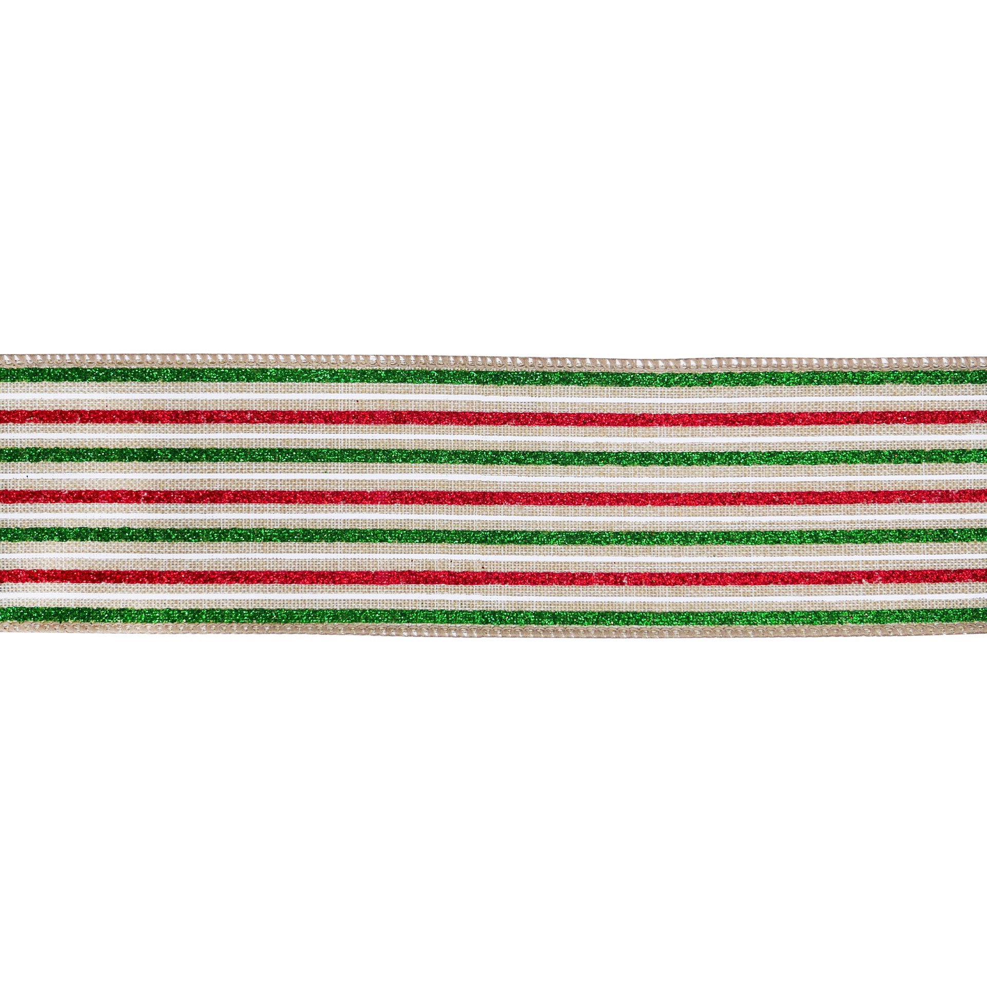 slide 3 of 3, 2.5" X 20ft. Red, Green & White Stripes Wired Ribbon By Celebrate It, 2.5 in x 20 ft