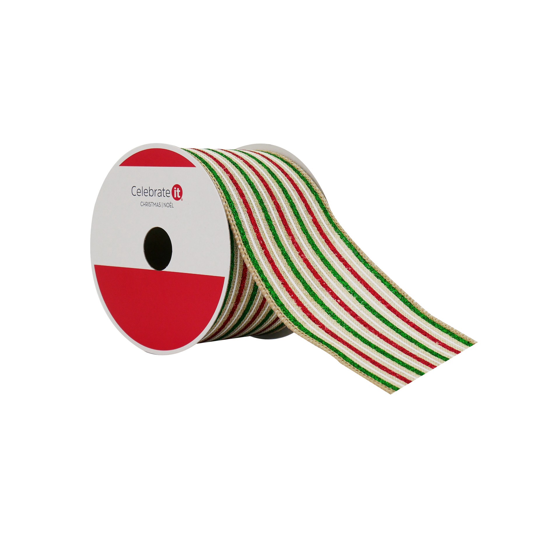 slide 2 of 3, 2.5" X 20ft. Red, Green & White Stripes Wired Ribbon By Celebrate It, 2.5 in x 20 ft