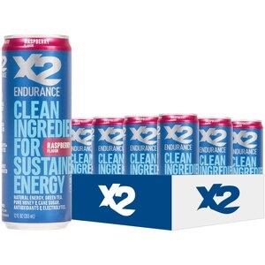 slide 1 of 1, X2 Endurance Raspberry Clean Energy Drink, 12Oz, Case Of 12, 12 ct