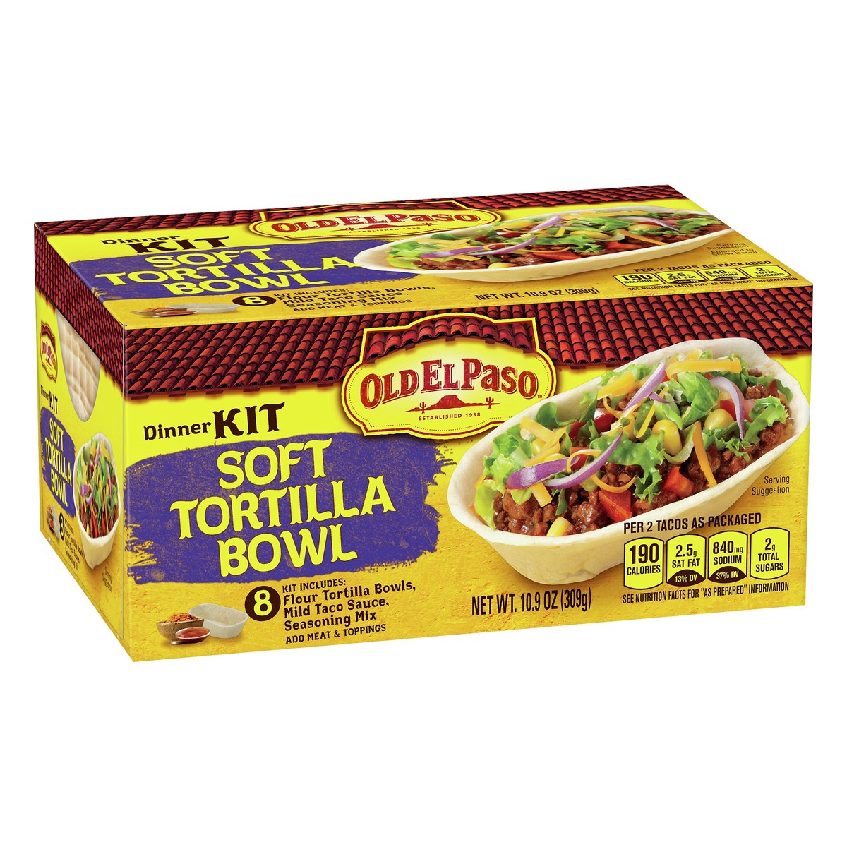 slide 3 of 9, Old El Paso Soft Tortilla Bowl Taco Dinner Kit With Mild Taco Sauce & Seasoning Mix, 10.9 oz., 10.90 ct