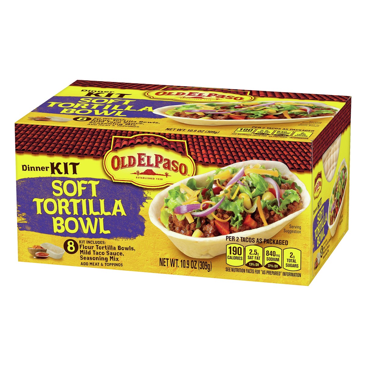 slide 4 of 9, Old El Paso Soft Tortilla Bowl Taco Dinner Kit With Mild Taco Sauce & Seasoning Mix, 10.9 oz., 10.90 ct