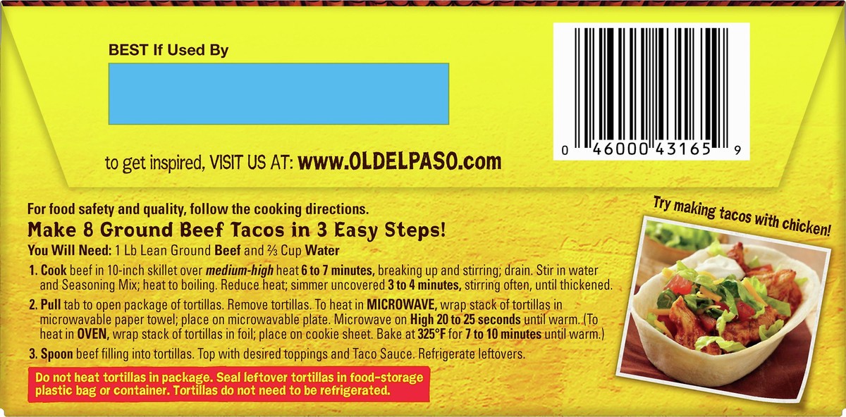 slide 6 of 9, Old El Paso Soft Tortilla Bowl Taco Dinner Kit With Mild Taco Sauce & Seasoning Mix, 10.9 oz., 10.90 ct