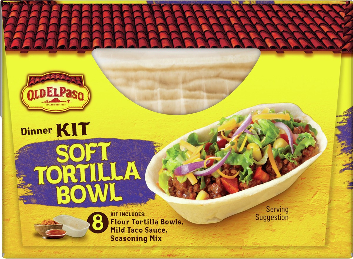 slide 8 of 9, Old El Paso Soft Tortilla Bowl Taco Dinner Kit With Mild Taco Sauce & Seasoning Mix, 10.9 oz., 10.90 ct