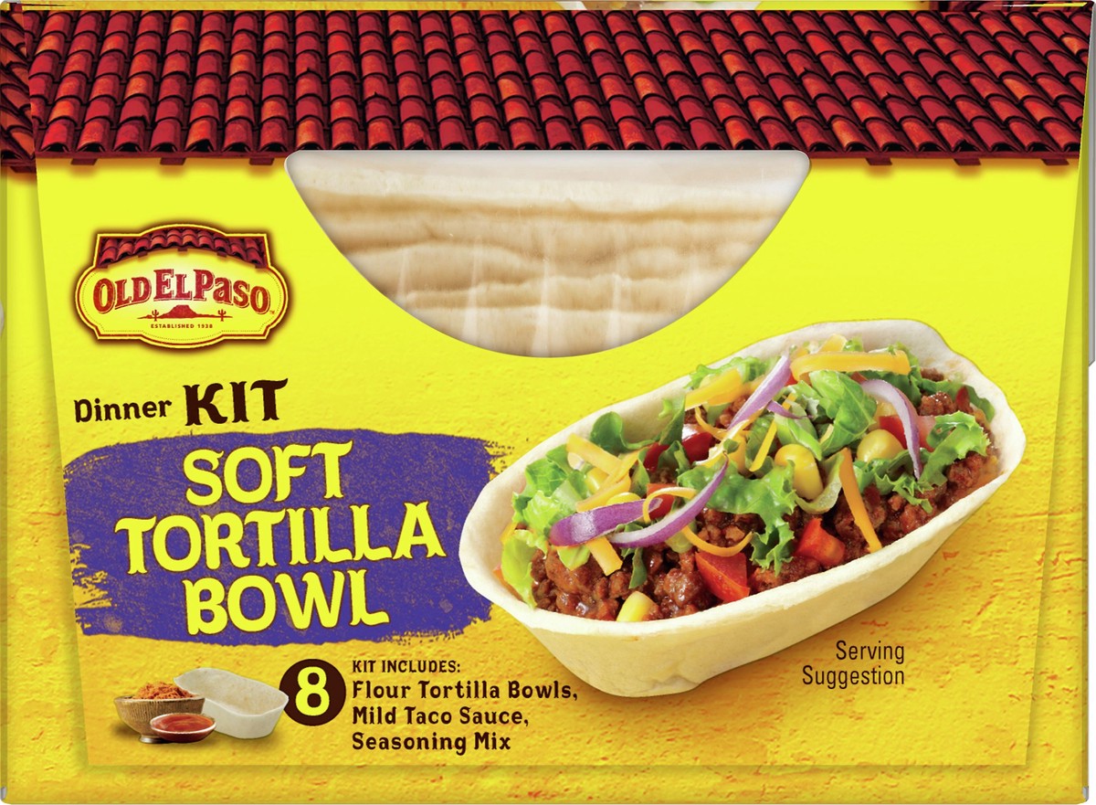 slide 9 of 9, Old El Paso Soft Tortilla Bowl Taco Dinner Kit With Mild Taco Sauce & Seasoning Mix, 10.9 oz., 10.90 ct