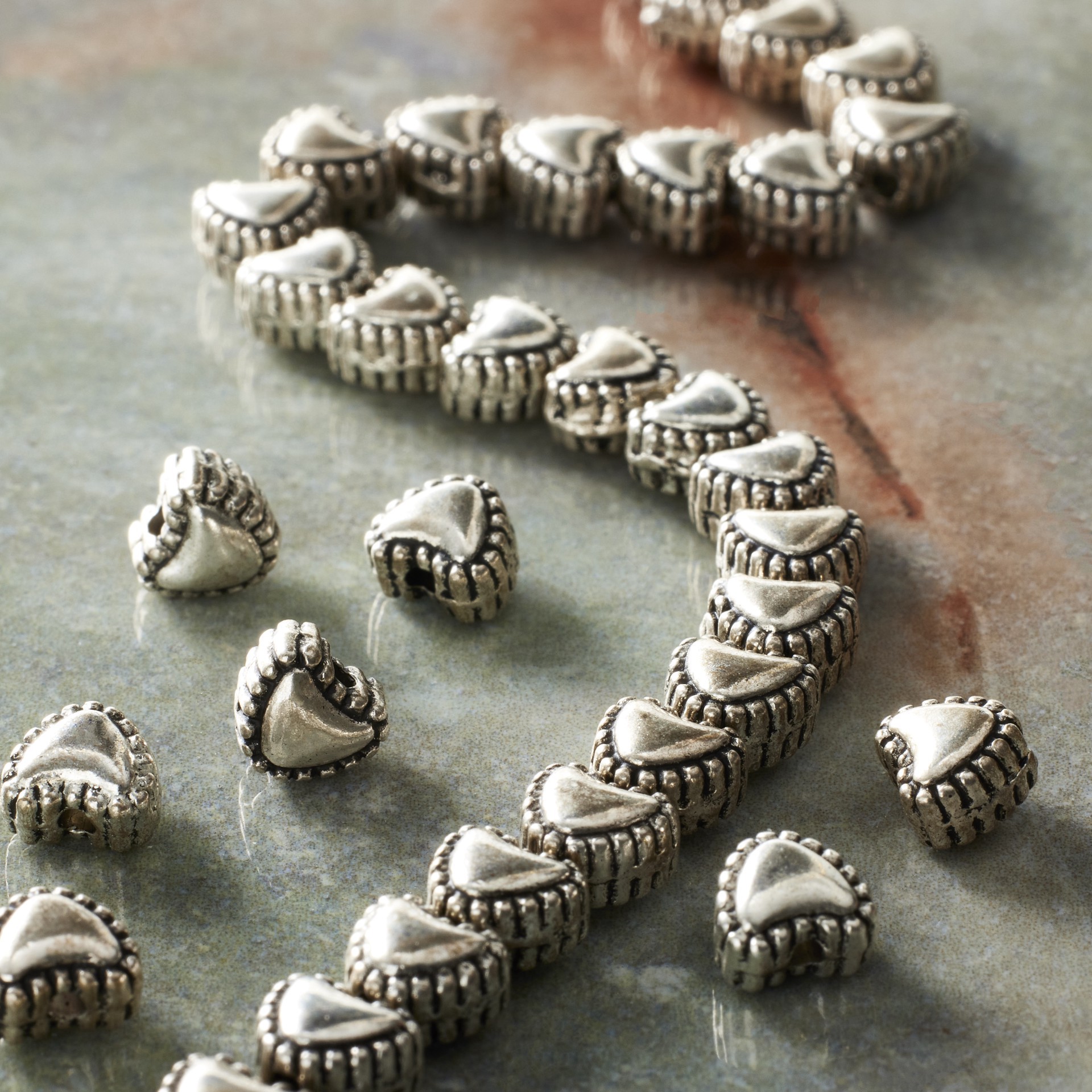 slide 2 of 3, Antique Silver Metal Heart Beads, 6mm By Bead Landing, 6 mm